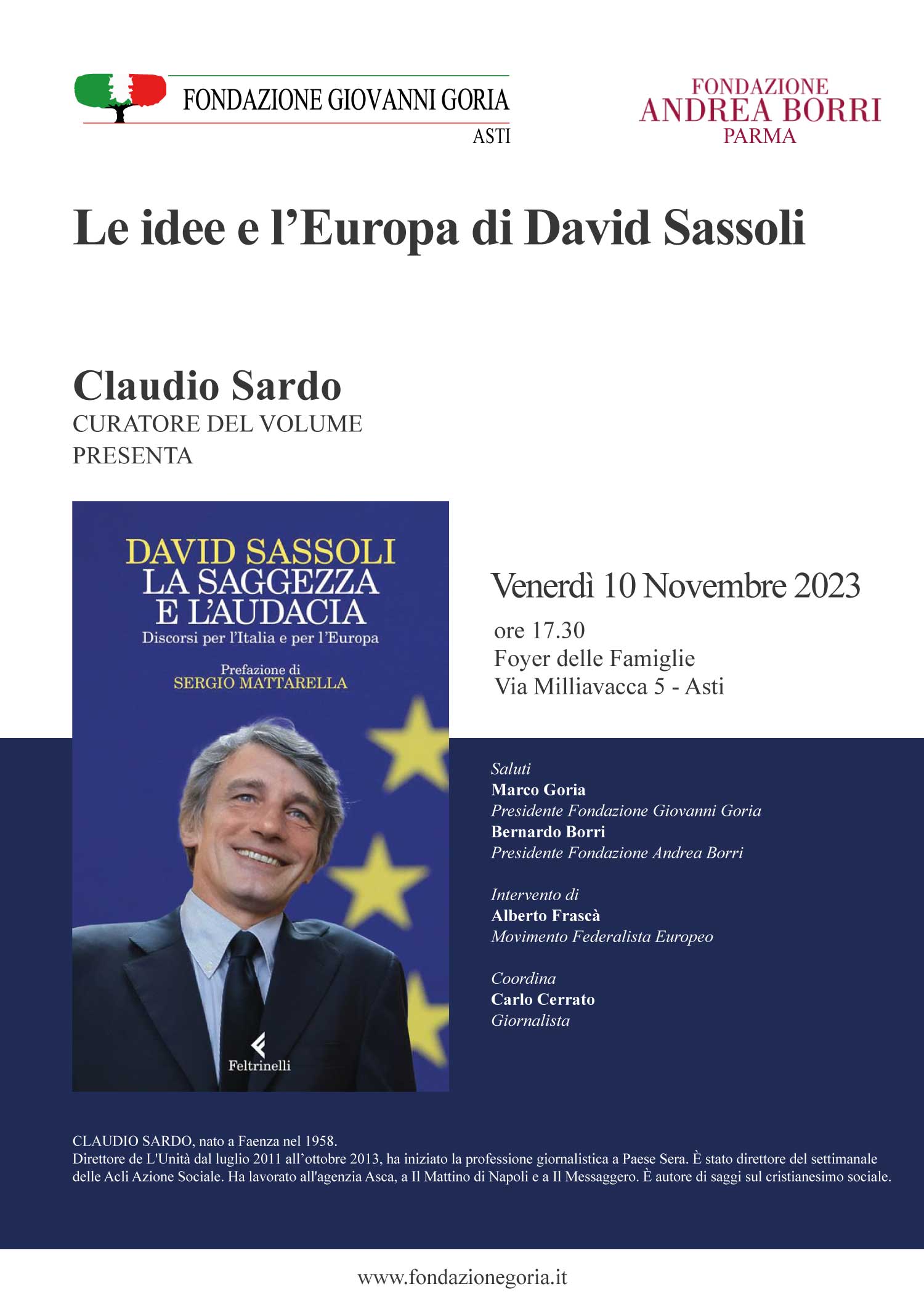 Locandina "Le idee e l'Europa di David Sassoli"